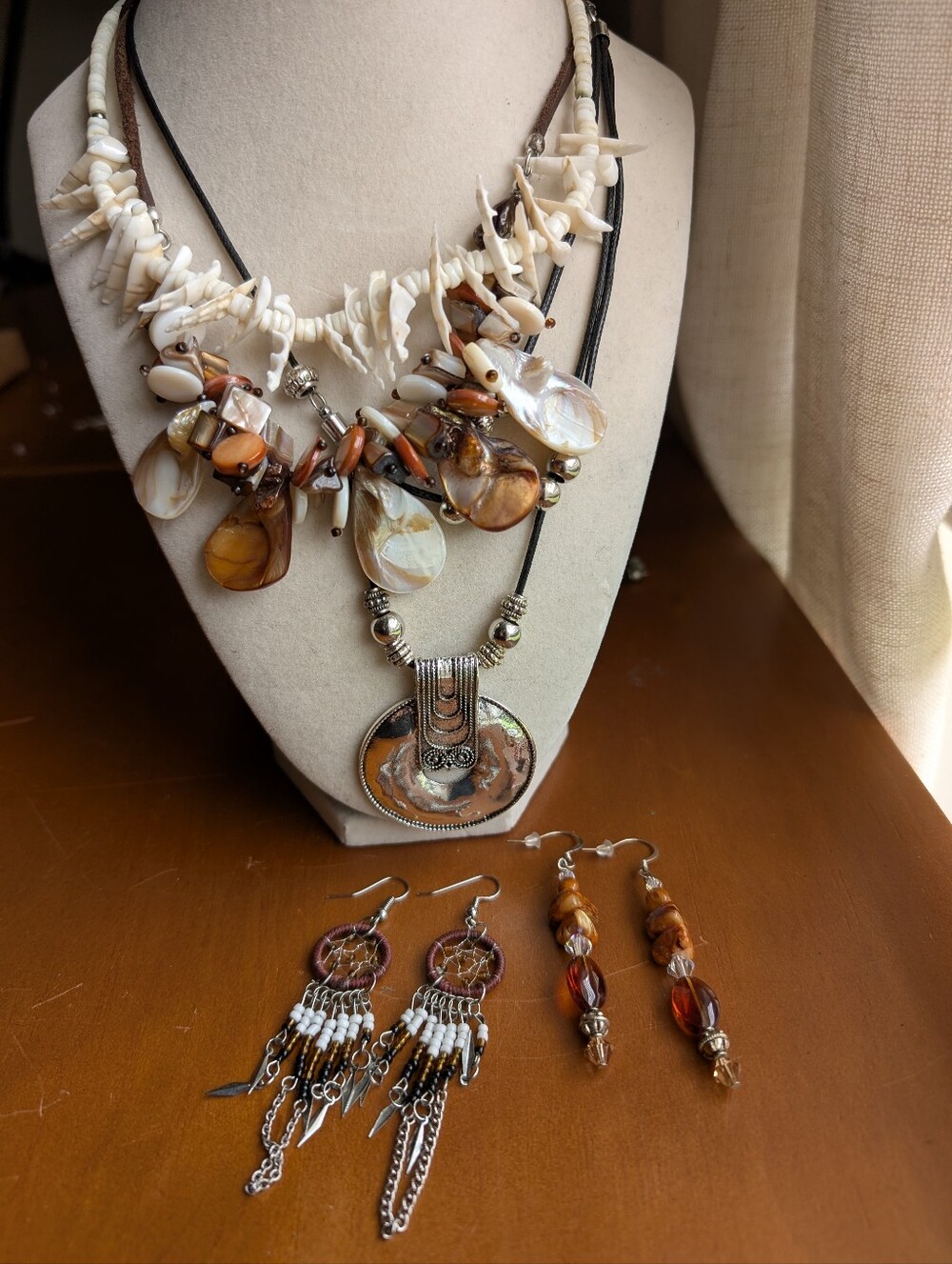 Boho Eclectic Jewelry Bundle – 3 Necklaces + 2 Pairs Earrings